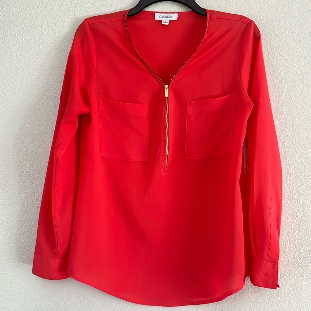 Calvin Klein Semi Sheer Coral Blouse Size Small